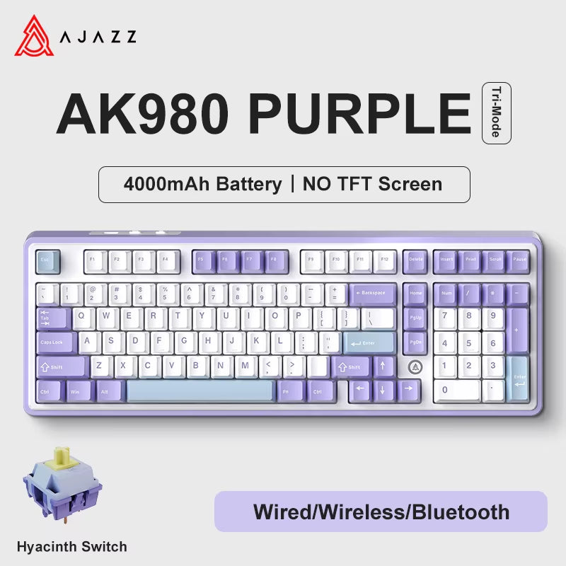 AK980 Gaming Mechanical Keyboard with Color Screen 98 Keys RGB Bluetooth Wireless Keyboard Gamer 8000Mah for PC Laptop