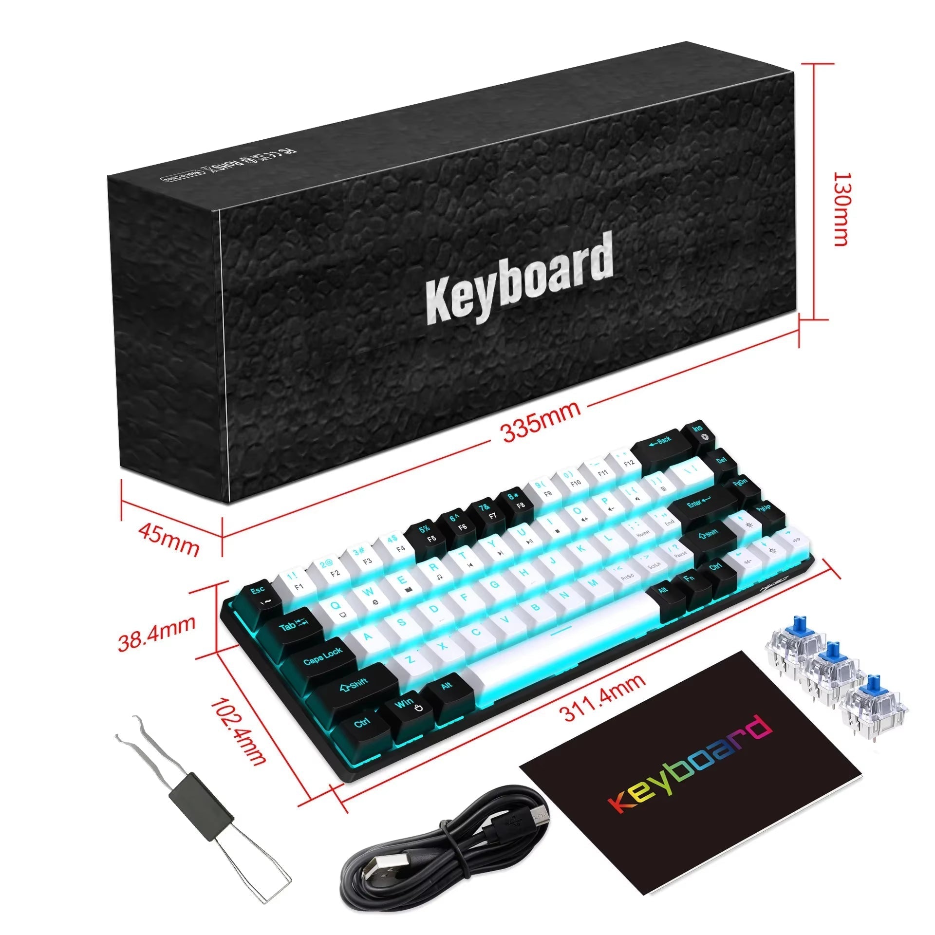 Mechanical Keyboard Gaming 60% USB White Keys Keyboards Gamer Mini Ergonomic Computer Keyborad Backlit Musica Teclado Pc