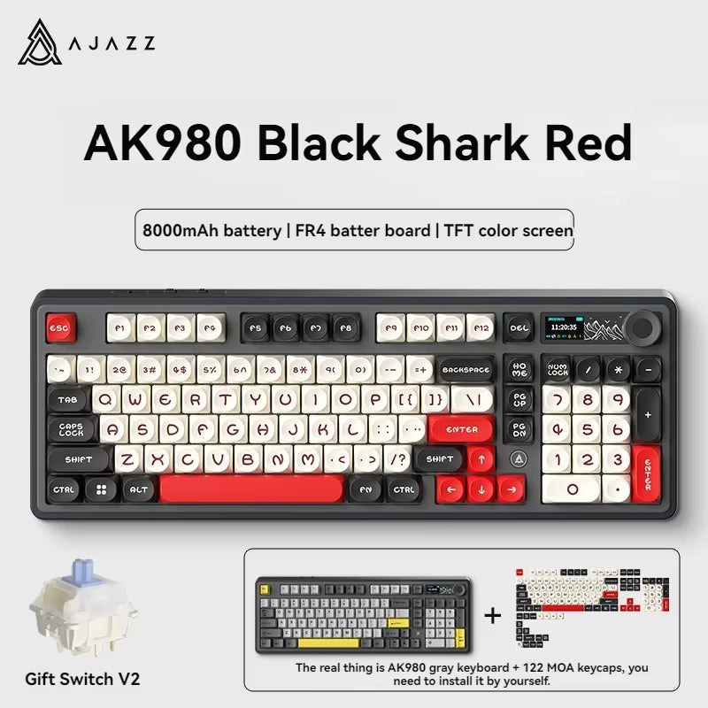 AK980 Gaming Mechanical Keyboard with Color Screen 98 Keys RGB Bluetooth Wireless Keyboard Gamer 8000Mah for PC Laptop