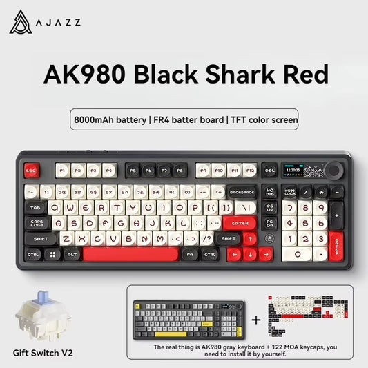 AK980 Gaming Mechanical Keyboard with Color Screen 98 Keys RGB Bluetooth Wireless Keyboard Gamer 8000Mah for PC Laptop