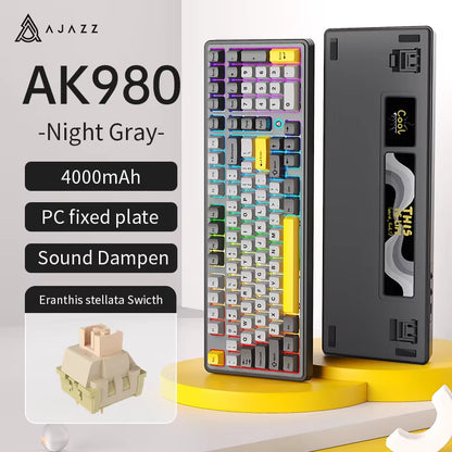 AK980 Gaming Mechanical Keyboard with Color Screen 98 Keys RGB Bluetooth Wireless Keyboard Gamer 8000Mah for PC Laptop