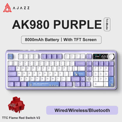 AK980 Gaming Mechanical Keyboard with Color Screen 98 Keys RGB Bluetooth Wireless Keyboard Gamer 8000Mah for PC Laptop