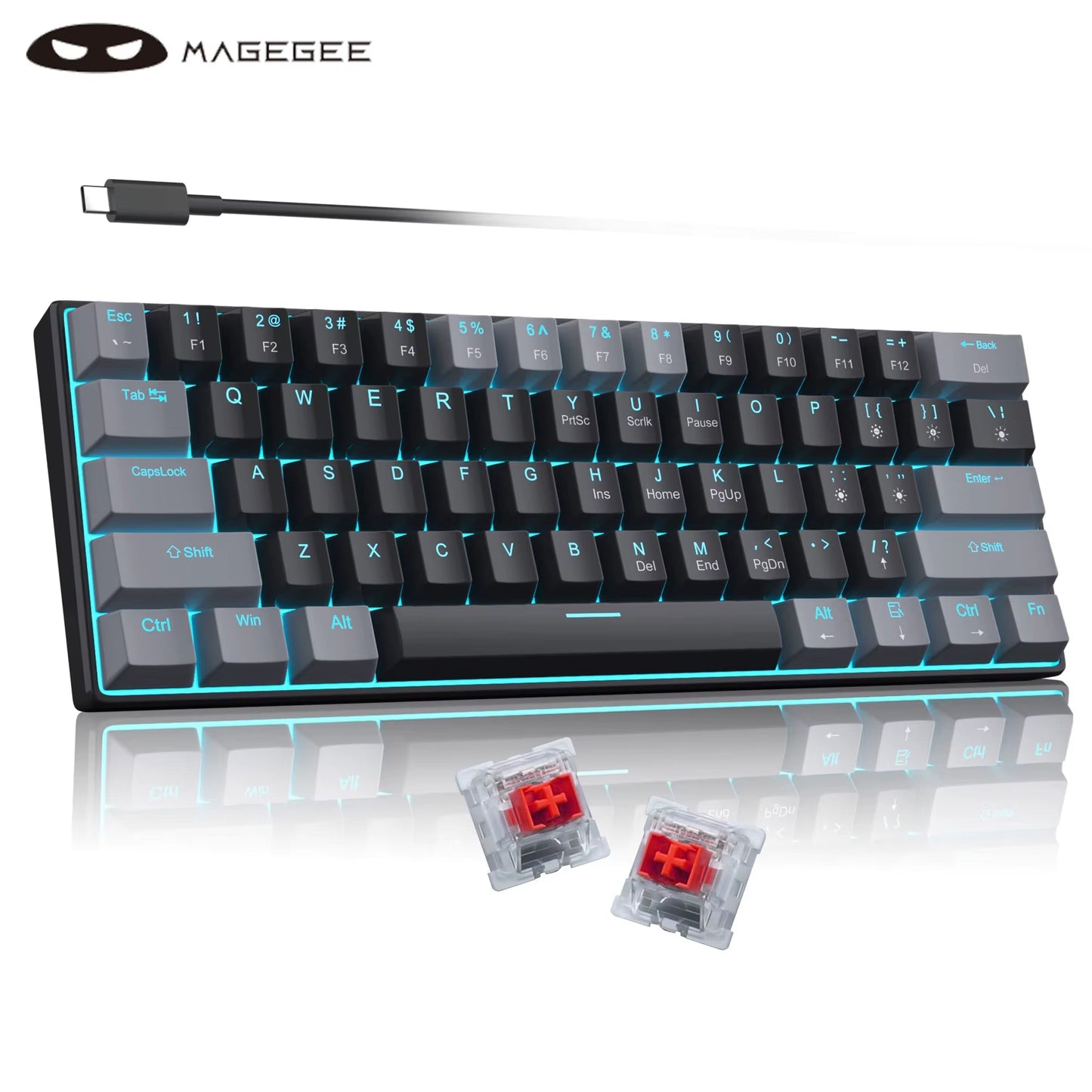 Mk-Star61 60% Mechanical Gaming Keyboard 61Keys Sea Blue Backlit Small Compact Portable 60 Percent Gaming Keyboard Gamer