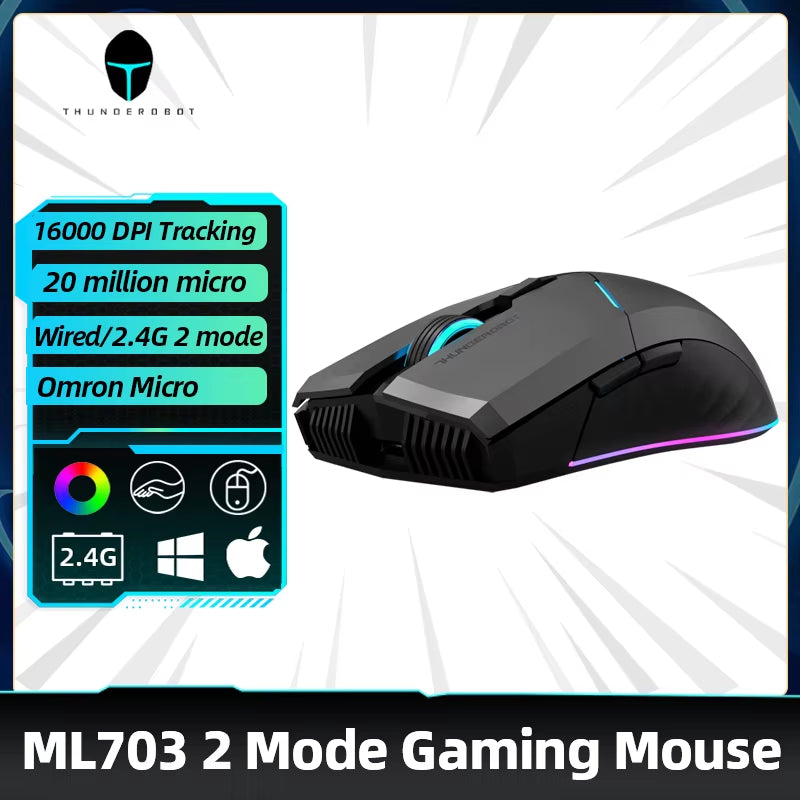 ML701 Wireless Gaming Mouse 2.4G Wireless Wired RGB Gamer 16000 DPI Rechargeable Mouse for Laptop PC Gamer