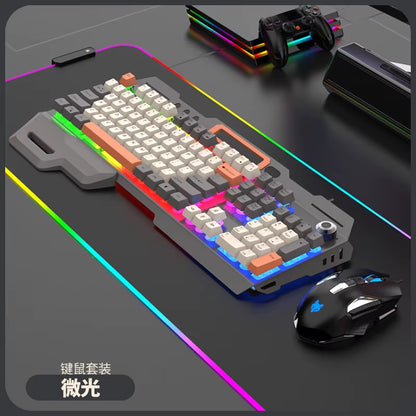 Gaming Keyboard 100% Layout Mechanical Feel 104 Key Spanish Russian Korean Arabic Keyboard Gamer Wired RGB Volume Knob Mouse K90