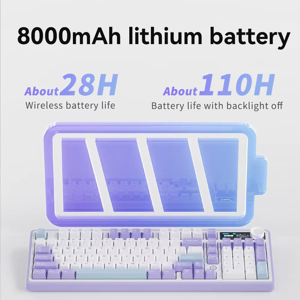 AK980 Gaming Mechanical Keyboard with Color Screen 98 Keys RGB Bluetooth Wireless Keyboard Gamer 8000Mah for PC Laptop