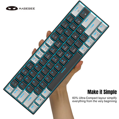 Mk-Star61 60% Mechanical Gaming Keyboard 61Keys Sea Blue Backlit Small Compact Portable 60 Percent Gaming Keyboard Gamer