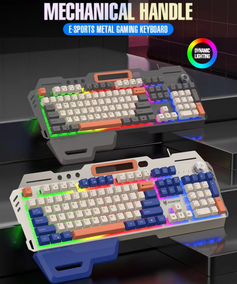 Gaming Keyboard 100% Layout Mechanical Feel 104 Key Spanish Russian Korean Arabic Keyboard Gamer Wired RGB Volume Knob Mouse K90