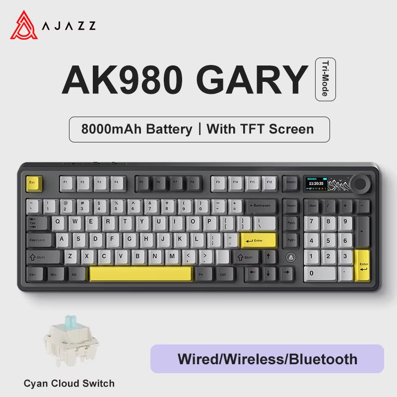 AK980 Gaming Mechanical Keyboard with Color Screen 98 Keys RGB Bluetooth Wireless Keyboard Gamer 8000Mah for PC Laptop