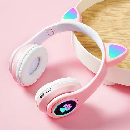 Bluetooth Wireless Headphones Cat Ear Glow Light Stereo Bass Helmets Children Gamer Girl Gifts PC Phone Gaming Headset