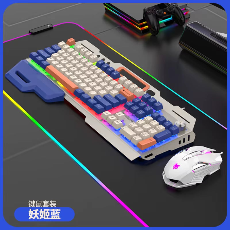 Gaming Keyboard 100% Layout Mechanical Feel 104 Key Spanish Russian Korean Arabic Keyboard Gamer Wired RGB Volume Knob Mouse K90