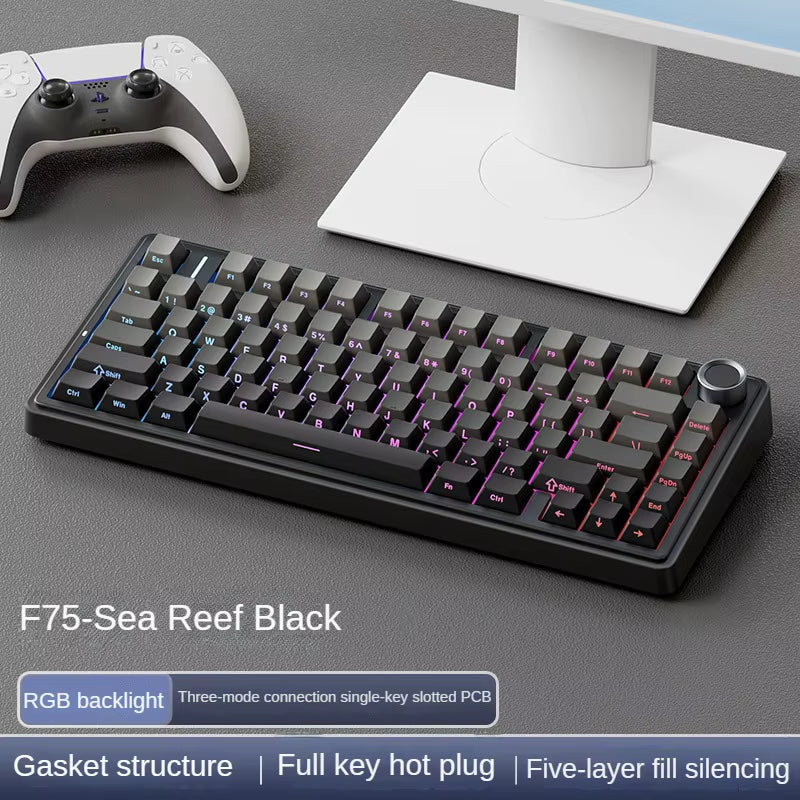 AULA F75 Wireless Mechanical Keyboard,Gamer Keyboard Customized Hot-Swap 75% Layout,Oem Profile Gasket Structure,Reaper Axis