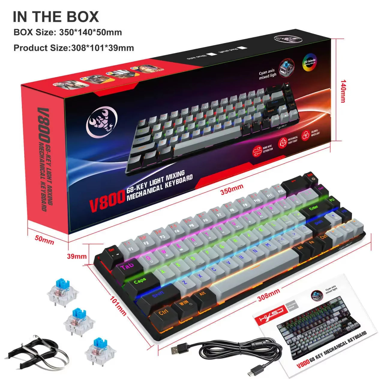 Mechanical Keyboard Gaming 60% USB White Keys Keyboards Gamer Mini Ergonomic Computer Keyborad Backlit Musica Teclado Pc