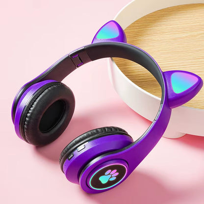 Bluetooth Wireless Headphones Cat Ear Glow Light Stereo Bass Helmets Children Gamer Girl Gifts PC Phone Gaming Headset