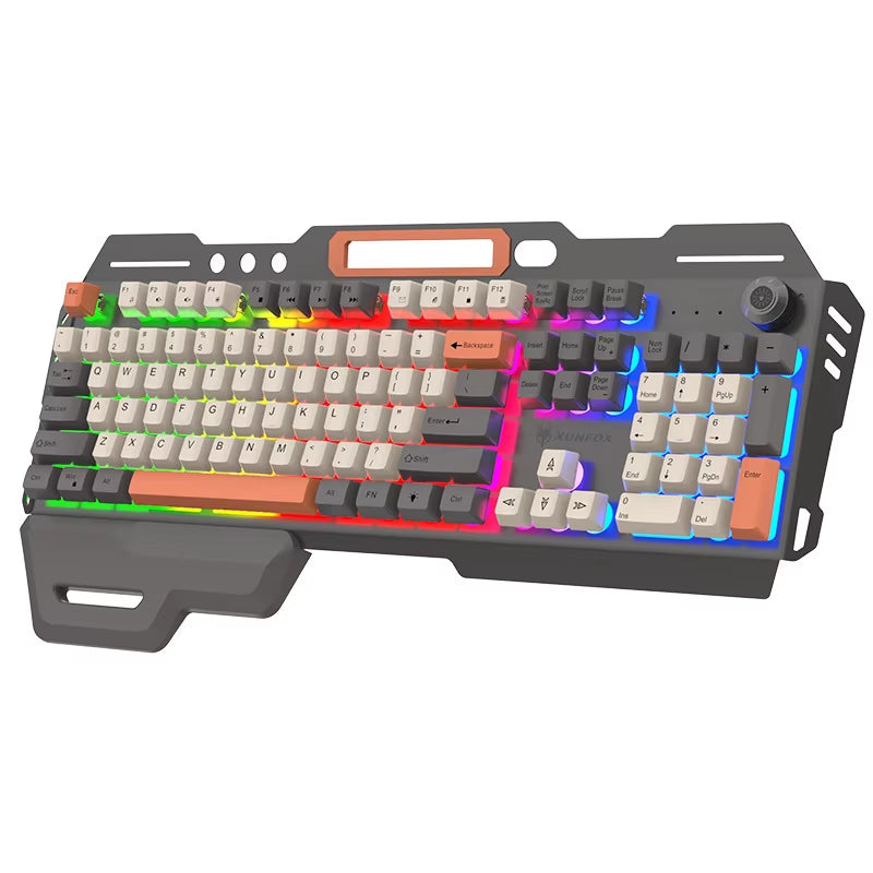 Gaming Keyboard 100% Layout Mechanical Feel 104 Key Spanish Russian Korean Arabic Keyboard Gamer Wired RGB Volume Knob Mouse K90