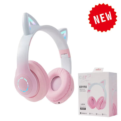 Bluetooth Wireless Headphones Cat Ear Glow Light Stereo Bass Helmets Children Gamer Girl Gifts PC Phone Gaming Headset