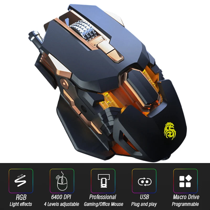 Ergonomic Gaming Mouse Computer-Mice Gamer Wired Laptop Usb-Cable Optical Adjustable DPI Mouse Professional Mice Gamer 6400DPI