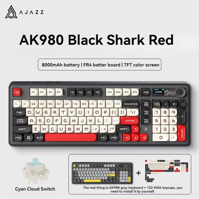 AK980 Gaming Mechanical Keyboard with Color Screen 98 Keys RGB Bluetooth Wireless Keyboard Gamer 8000Mah for PC Laptop