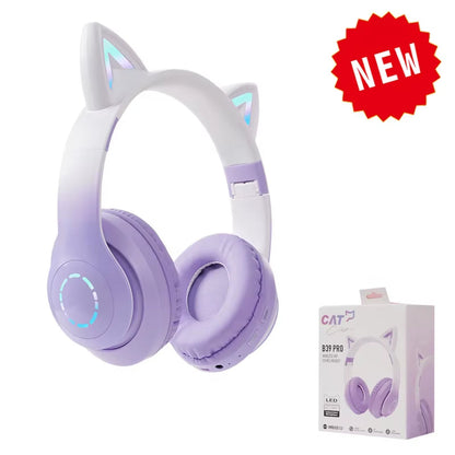 Bluetooth Wireless Headphones Cat Ear Glow Light Stereo Bass Helmets Children Gamer Girl Gifts PC Phone Gaming Headset